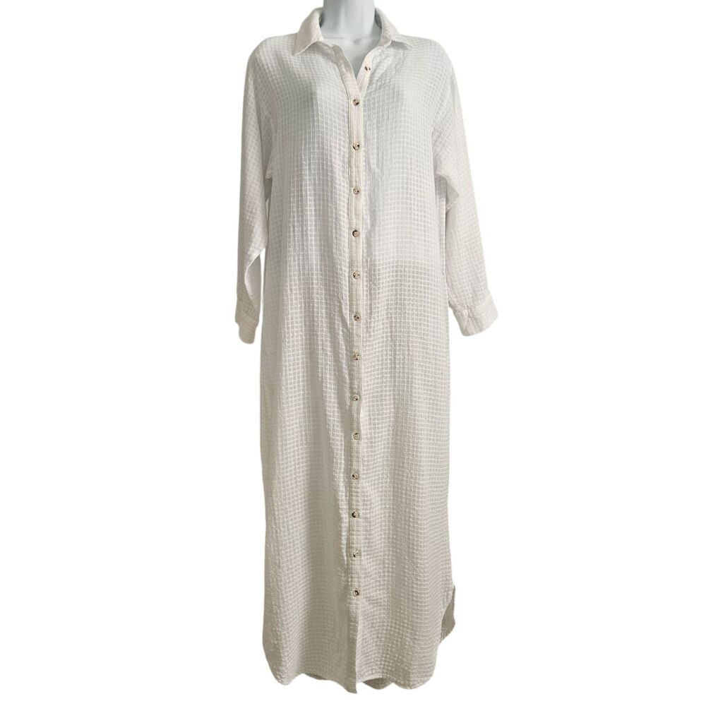 Anthropologie Mara Hoffman Swim S Midi Cover up Dress Shirt Gauze Oversized - Picture 2 of 12